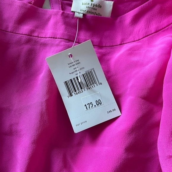 New - Kate Spade 💯% silk fuchsia Bronson boat neck blouse - Picture 2 of 7